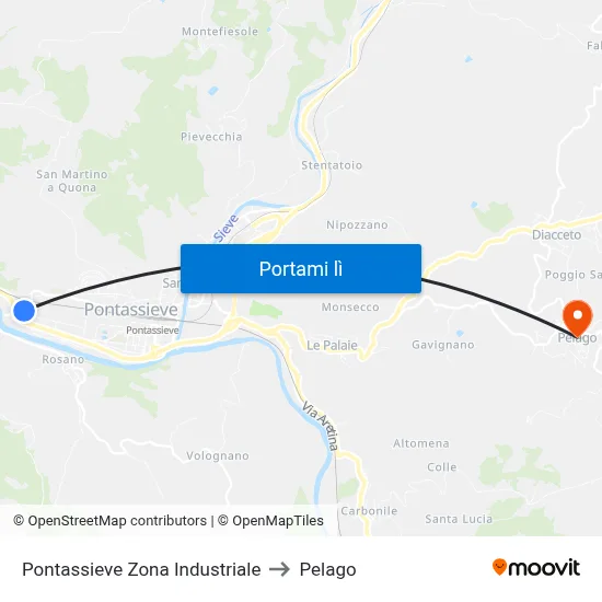 Pontassieve Zona Industriale to Pelago map