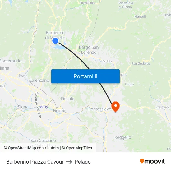 Barberino Piazza Cavour to Pelago map