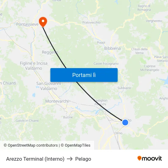 Arezzo Terminal (Interno) to Pelago map