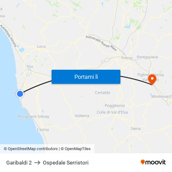 Garibaldi 2 to Ospedale Serristori map