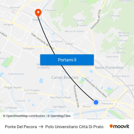 Ponte Del Pecora to Polo Universitario Città Di Prato map