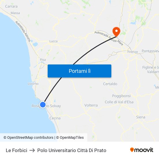 Le Forbici to Polo Universitario Città Di Prato map