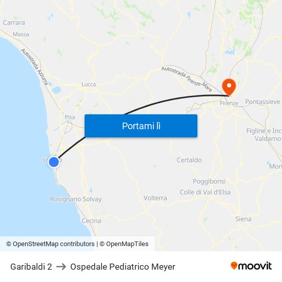 Garibaldi 2 to Ospedale Pediatrico Meyer map