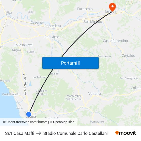 Ss1 Casa Maffi to Stadio Comunale Carlo Castellani map