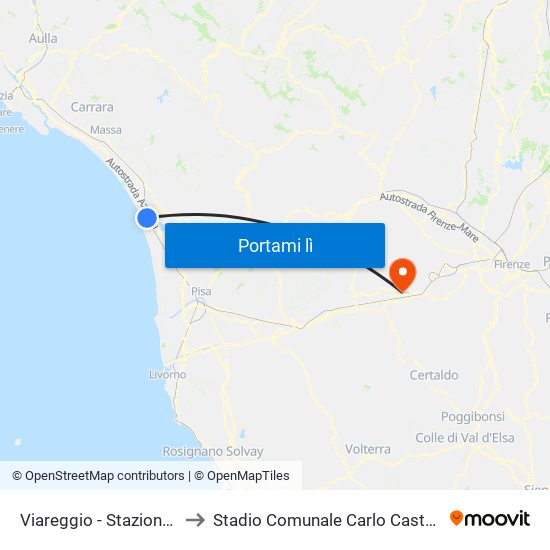 Viareggio Stazione FS to Stadio Comunale Carlo Castellani map