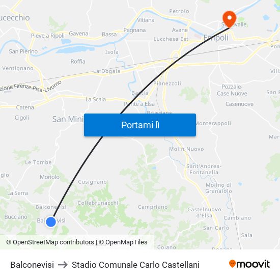 Balconevisi to Stadio Comunale Carlo Castellani map