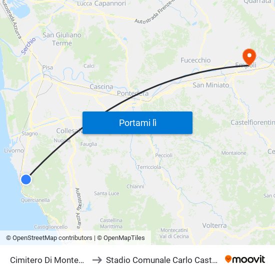 Cimitero Di Montenero to Stadio Comunale Carlo Castellani map