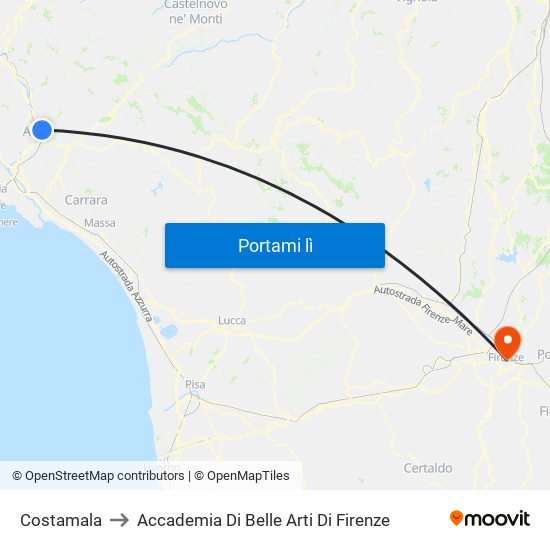 Costamala to Accademia Di Belle Arti Di Firenze map