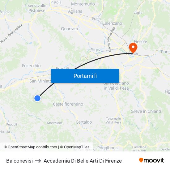 Balconevisi to Accademia Di Belle Arti Di Firenze map