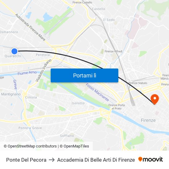 Ponte Del Pecora to Accademia Di Belle Arti Di Firenze map