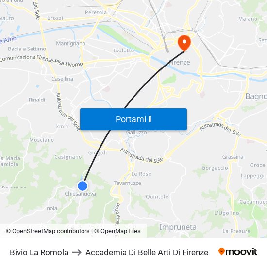 Bivio La Romola to Accademia Di Belle Arti Di Firenze map