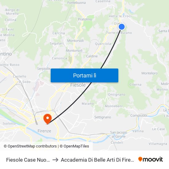 Fiesole Case Nuove to Accademia Di Belle Arti Di Firenze map