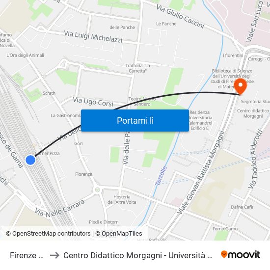 Firenze Rifredi to Centro Didattico Morgagni - Università Degli Studi Di Firenze map