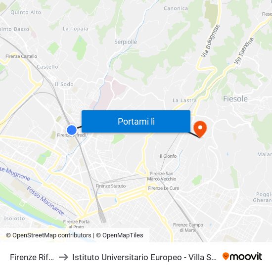 Firenze Rifredi to Istituto Universitario Europeo - Villa Schifanoia map