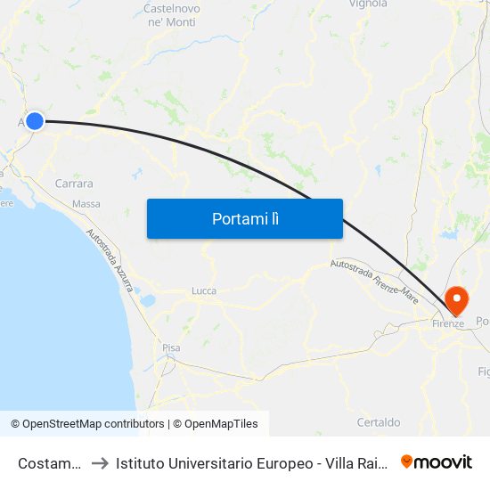 Costamala to Istituto Universitario Europeo - Villa Raimondi map