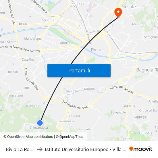 Bivio La Romola to Istituto Universitario Europeo - Villa Raimondi map