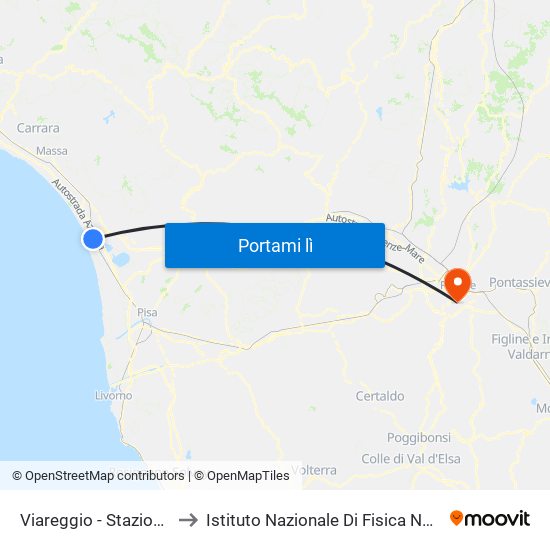 Viareggio Stazione FS to Istituto Nazionale Di Fisica Nucleare map