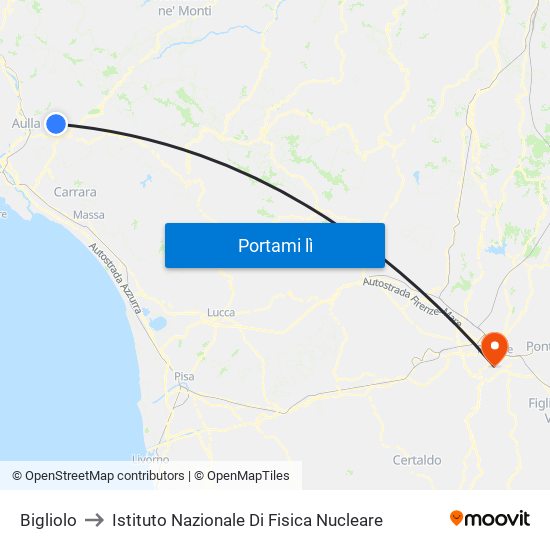 Bigliolo to Istituto Nazionale Di Fisica Nucleare map