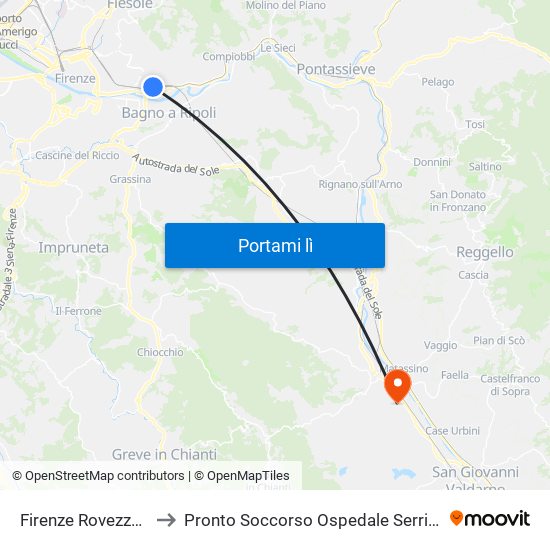 Firenze Rovezzano to Pronto Soccorso Ospedale Serristori map