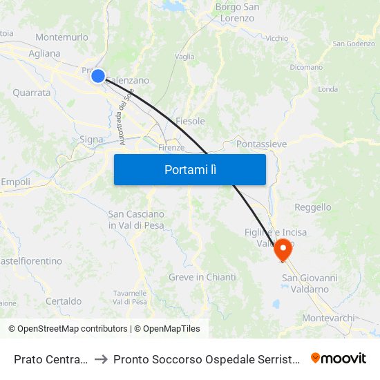 Prato Centrale to Pronto Soccorso Ospedale Serristori map