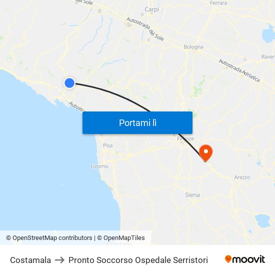 Costamala to Pronto Soccorso Ospedale Serristori map