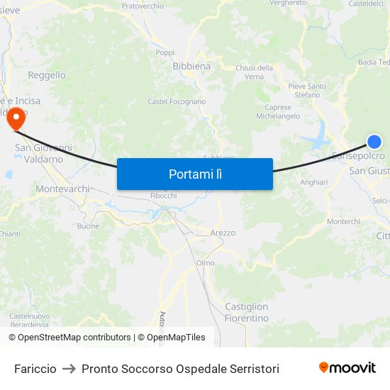 Fariccio to Pronto Soccorso Ospedale Serristori map