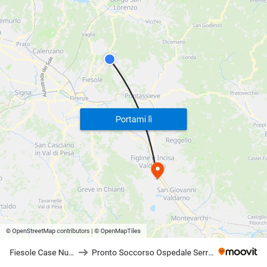 Fiesole Case Nuove to Pronto Soccorso Ospedale Serristori map