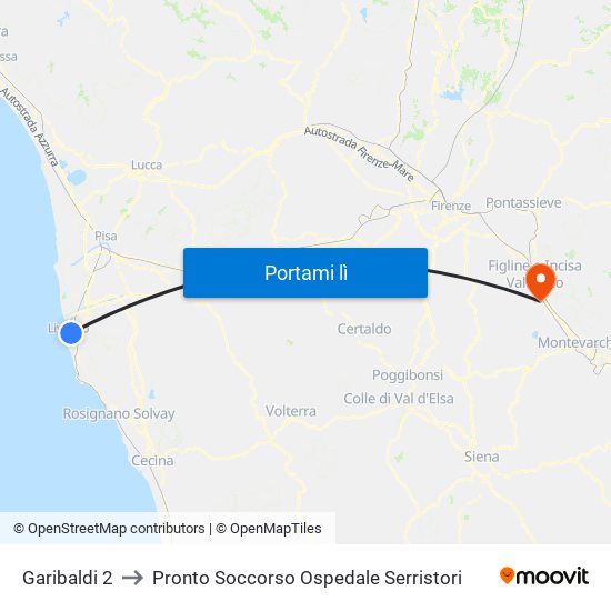 Garibaldi 2 to Pronto Soccorso Ospedale Serristori map