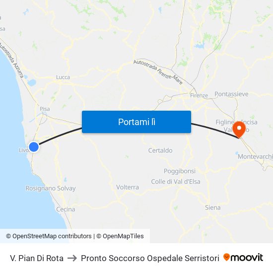 V. Pian Di Rota to Pronto Soccorso Ospedale Serristori map