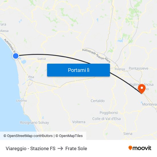 Viareggio Stazione FS to Frate Sole map