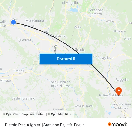 Pistoia P.za Alighieri [Stazione Fs] to Faella map