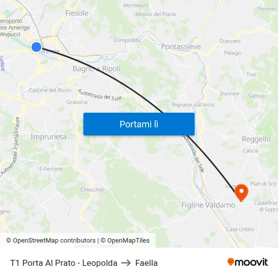 T1 Porta Al Prato - Leopolda to Faella map