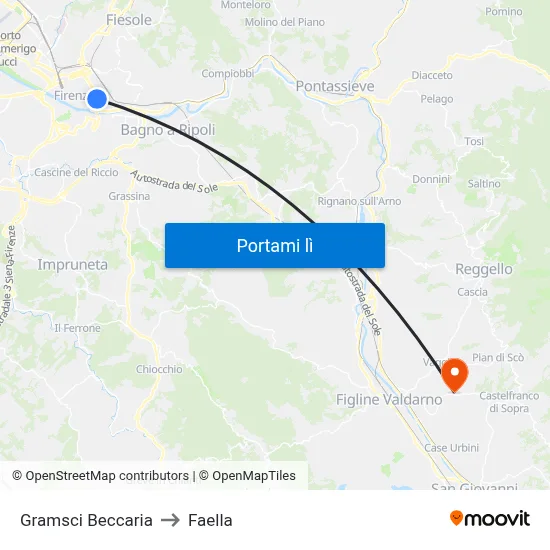 Gramsci Beccaria to Faella map
