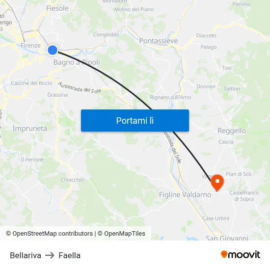 Bellariva to Faella map