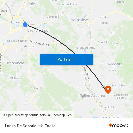 Lanza De Sanctis to Faella map