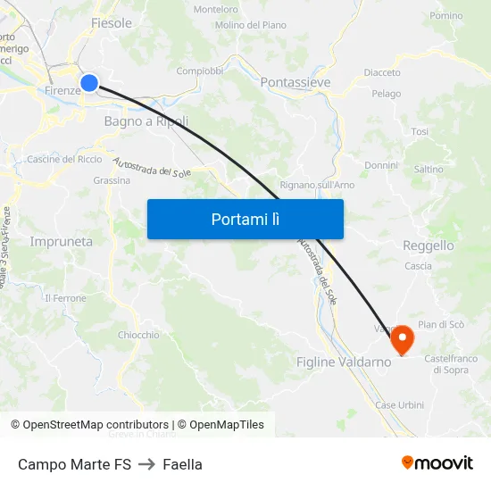 Campo Marte FS to Faella map