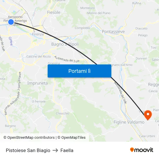 Pistoiese San Biagio to Faella map