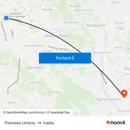 Pistoiese Umbria to Faella map