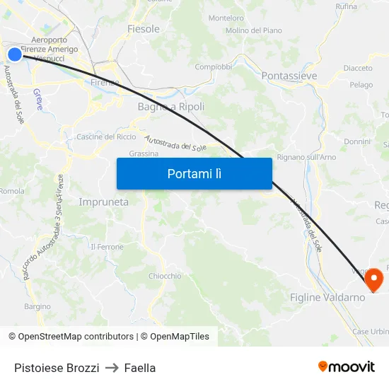 Pistoiese Brozzi to Faella map