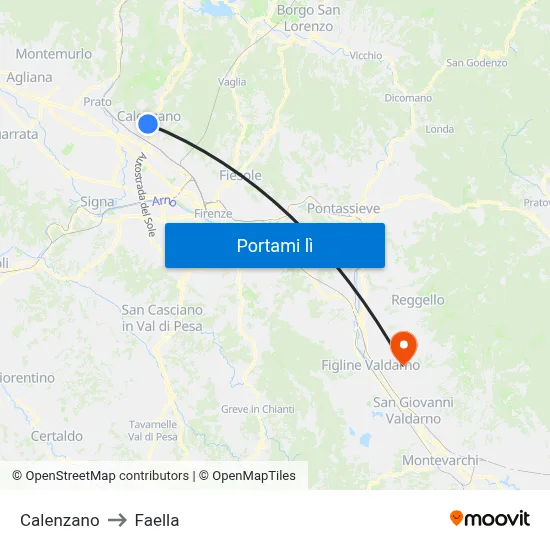Calenzano to Faella map