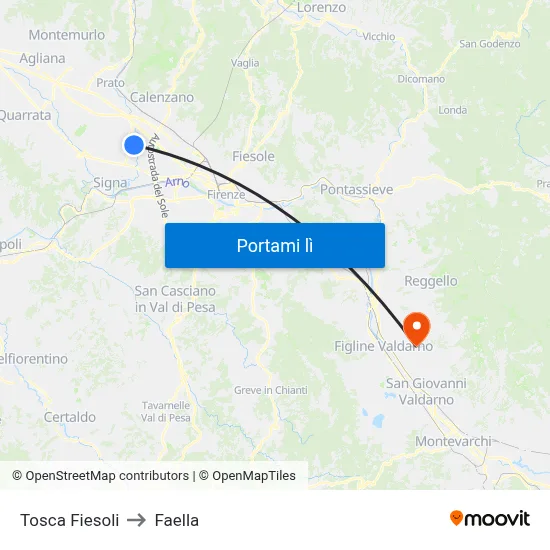 Tosca Fiesoli to Faella map