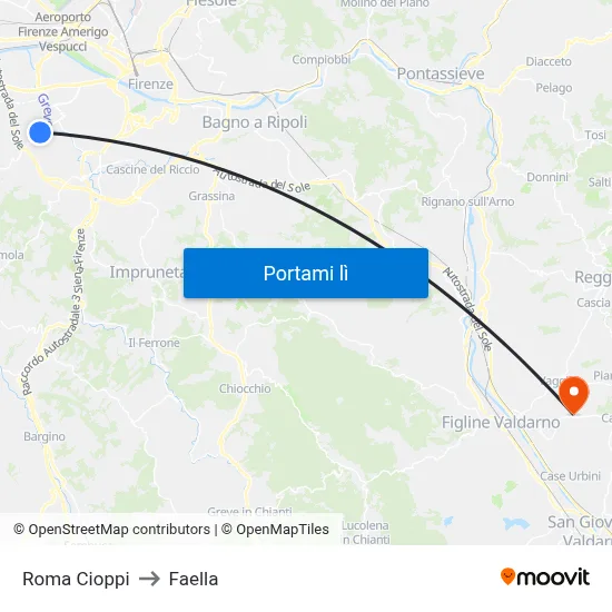 Roma Cioppi to Faella map