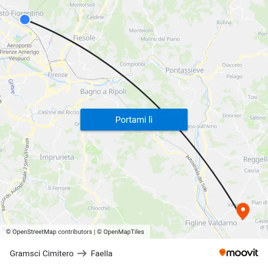 Gramsci Cimitero to Faella map