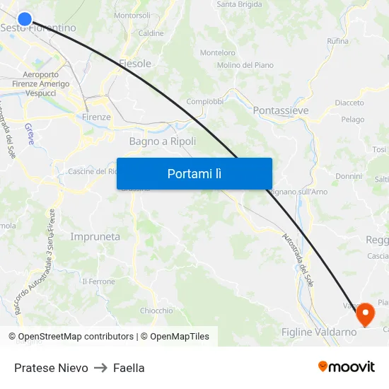 Pratese Nievo to Faella map