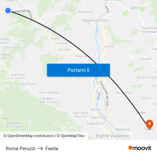 Roma Peruzzi to Faella map