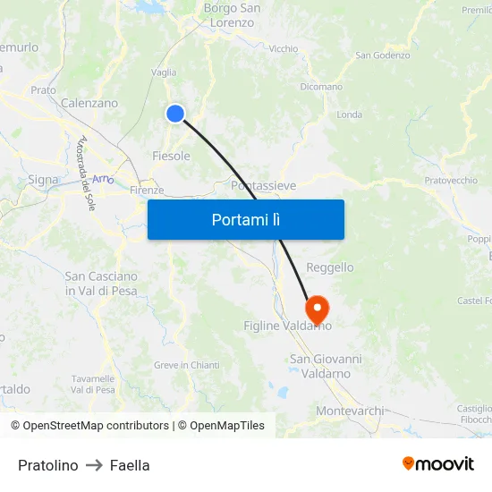 Pratolino to Faella map