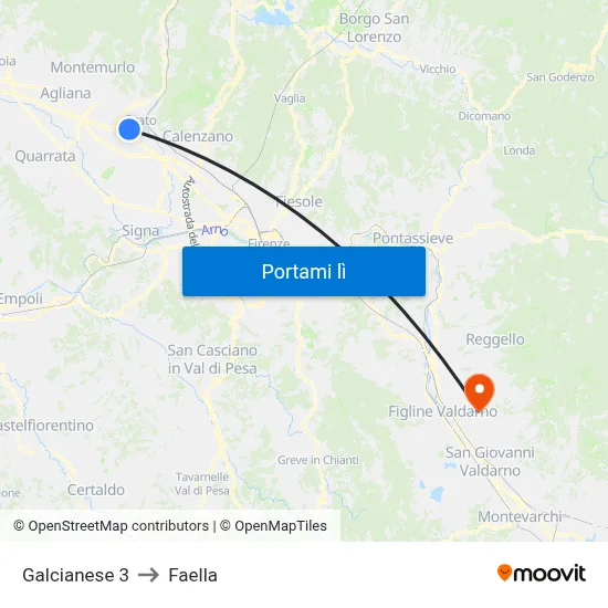 Prato Via Galcianese (Scuole Dossetti) to Faella map