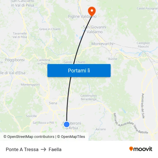 Ponte A Tressa to Faella map