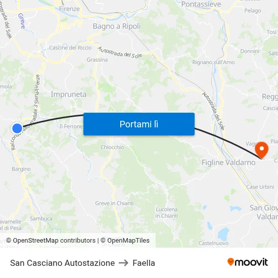 San Casciano Autostazione to Faella map