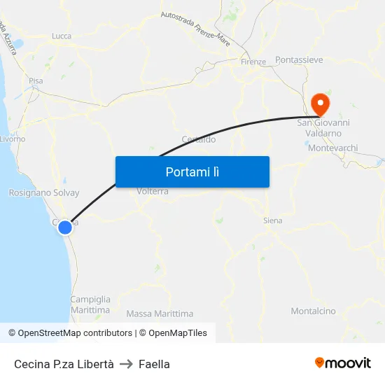 Cecina P.za Libertà to Faella map